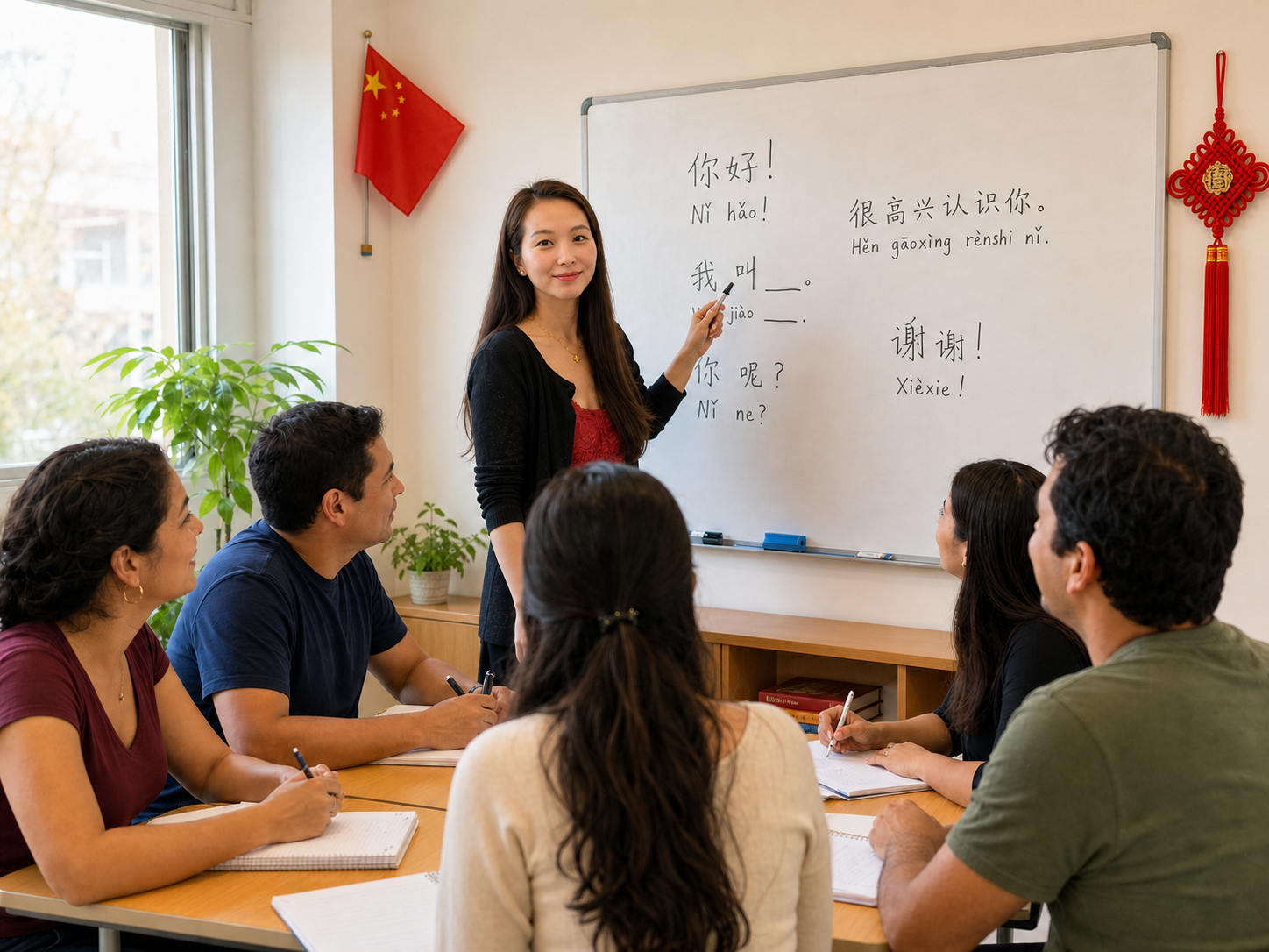 Melissa 老师在教室里给学生教授中文
